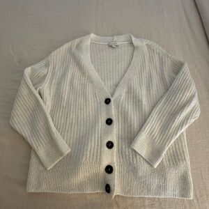 Topshop Cream Ribbed V-Neck Button-Up Cardigan with Black Buttons